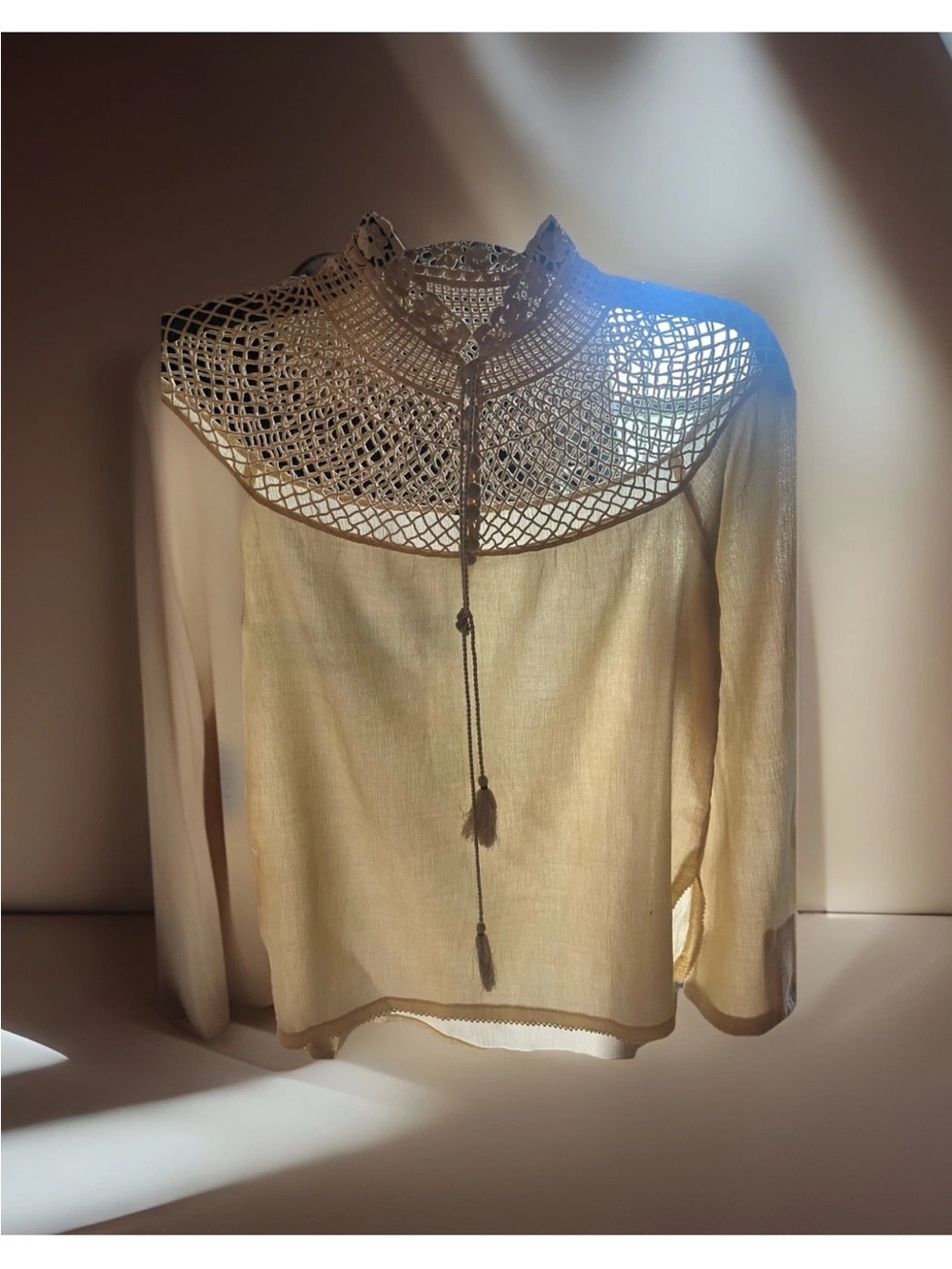 Free People Crochet Yoke Long Sleeve Blouse in Cream